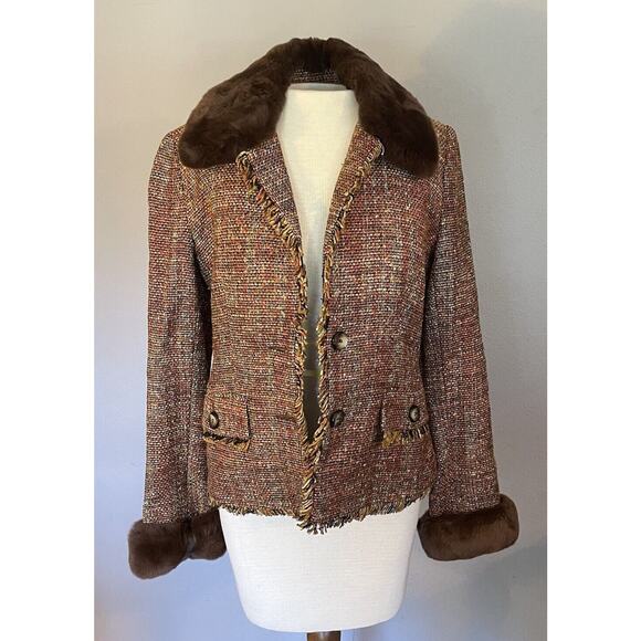 VTG Penny Lane Sz 6 Bloomingdale’s Jacket Silk Rabbit Fur Mob Wife Blazer City - Picture 2 of 11
